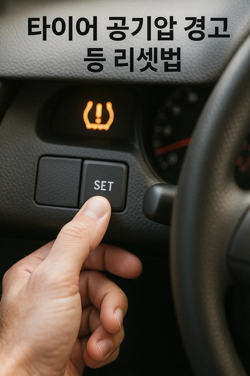 타이어 공기압이 과도하게 높을 때 발생할 수 있는 위험을 경고하는 이미지