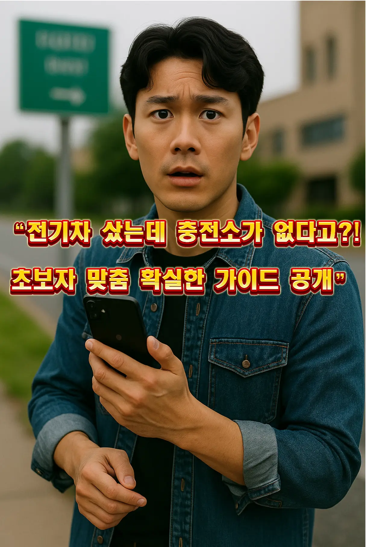 전기차 충전소 완벽 가이드 - 남성이 스마트폰으로 충전소 검색을 하며 근처 충전기 상태를 확인하는 장면