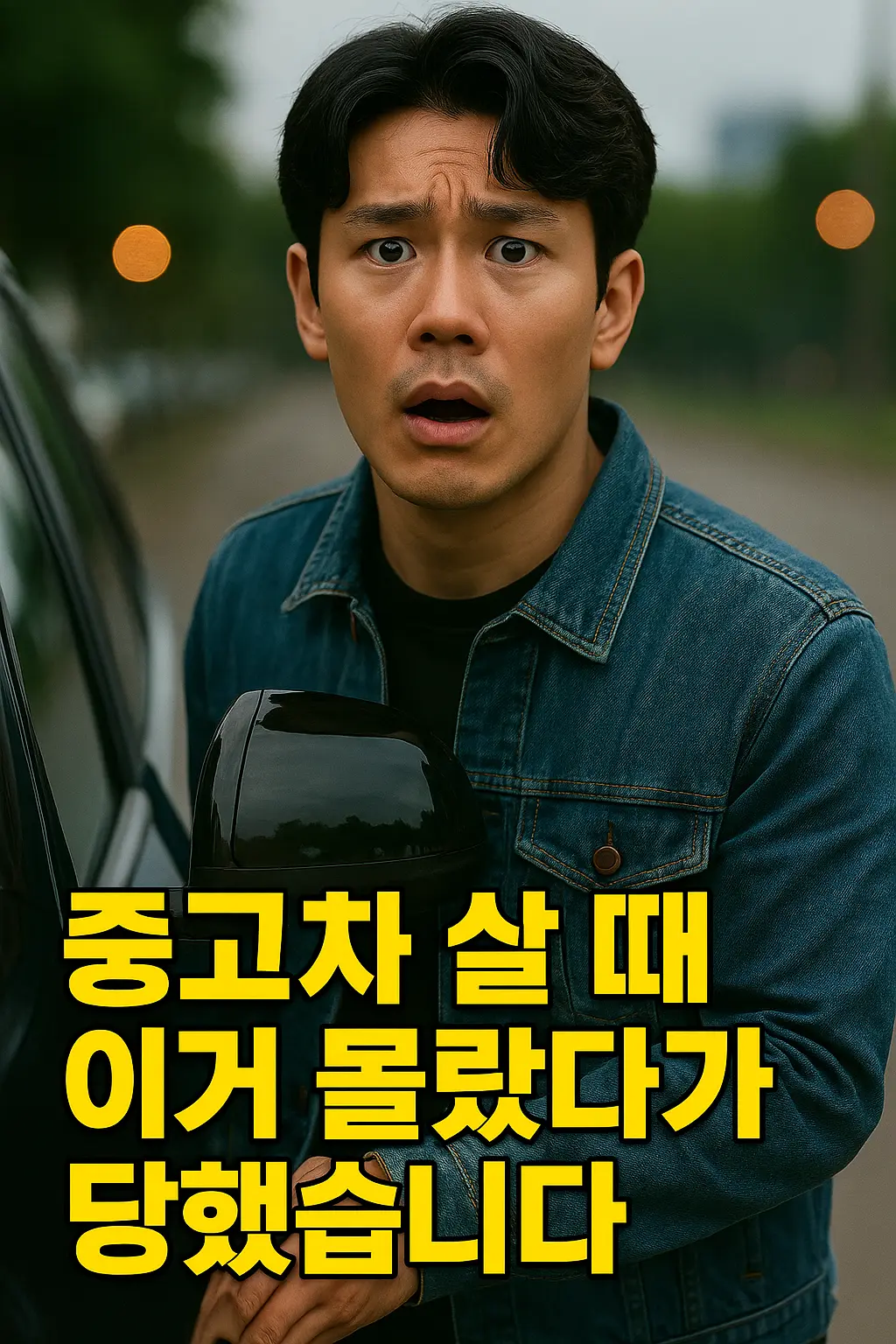 중고차 매장 앞에서 고민하는 남성