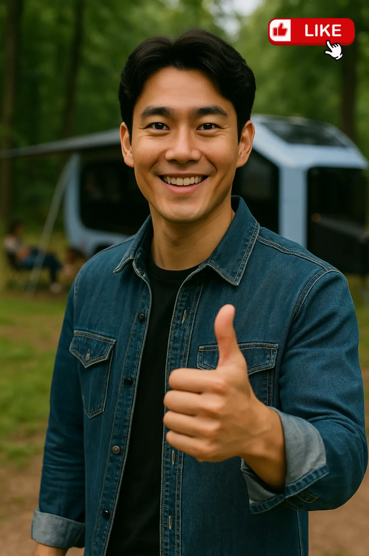 『Pebble Flow EV Trailer 리뷰: 캠핑장에서 차량 앞에서 미소 짓는 훈남이 구독을 권장』