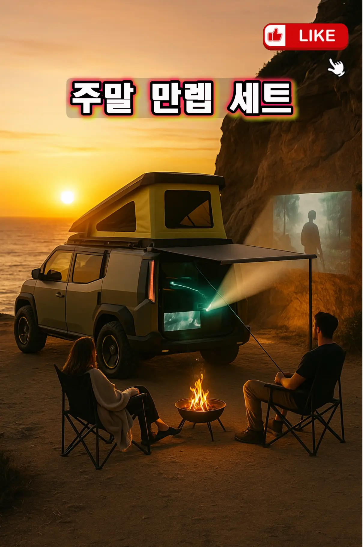 Sunset beach camp, PV5 awning, V2L projector