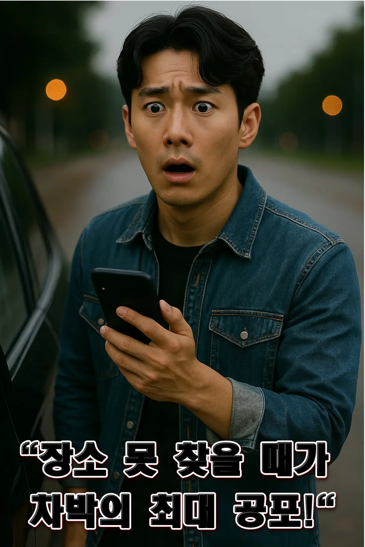 "밴라이프 필수 앱 정보 확인 중인 남성이 노지에서 차 옆에 서 있는 모습"