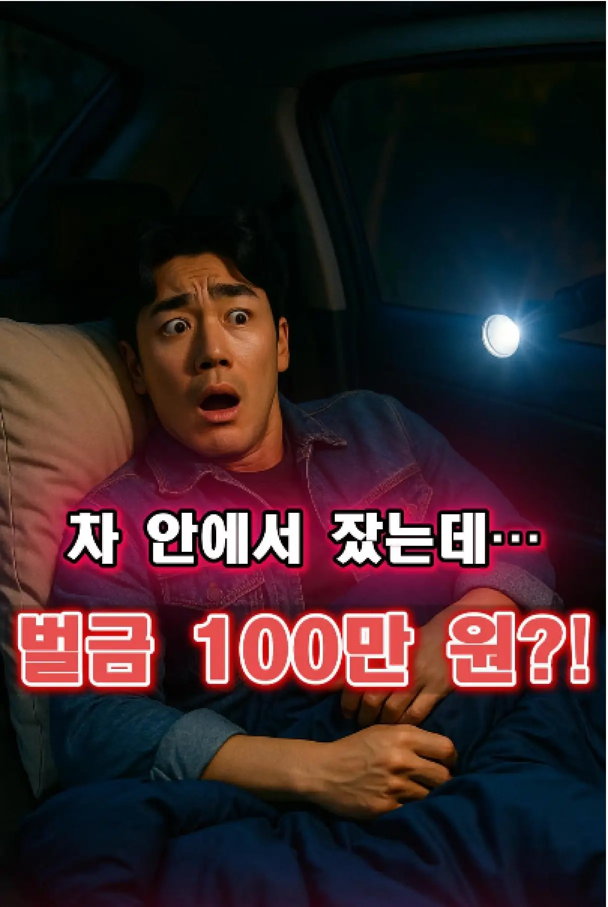 "해안가 노지에서 밤에 차박을 하다 단속 공무원에게 적발되는 모습"