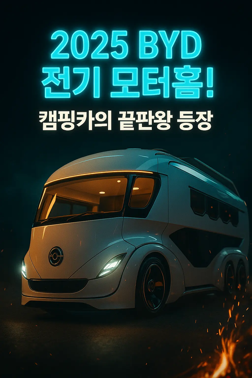 야간 조명 아래 서 있는 2025 BYD EV 모터홈