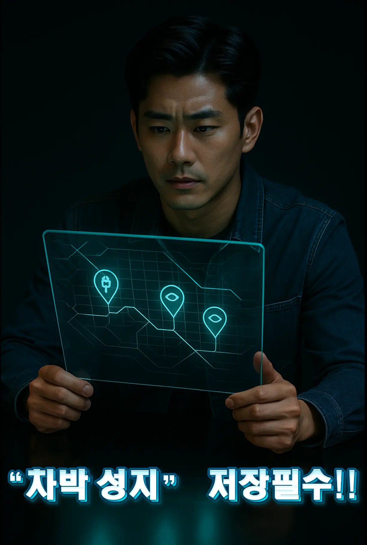 홀로그램 지도에서 충전소·차박지를 검색하는 남성